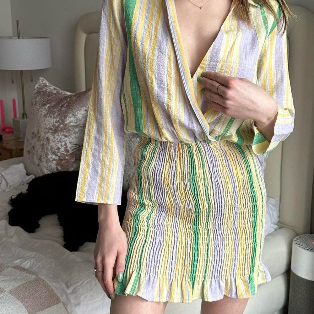 NWT Zara Women's The Valery Dress Pastel Striped Smocked Mini Size  XS